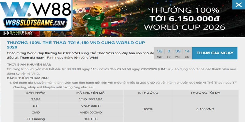 Khuyến Mãi W88 - CTKM Hấp Dẫn, Bùng Nổ Làng Giải Trí 5 Khuyến mãi W88 dành cho thành viên mới đăng ký siêu bùng nổ